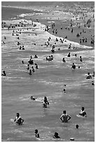 People in water, Santa Monica Beach. Santa Monica, Los Angeles, California, USA ( black and white)