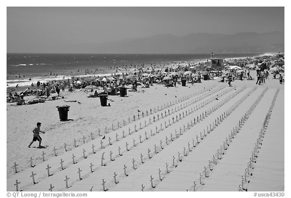 Anti-war memorial on Santa Monica beach. Santa Monica, Los Angeles, California, USA (black and white)