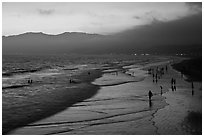 Beach with purple color at sunset. Santa Monica, Los Angeles, California, USA (black and white)