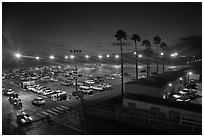 Beach Parking lot at sunset. Santa Monica, Los Angeles, California, USA ( black and white)