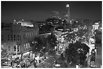 Night view from above of Third Street Promenade. Santa Monica, Los Angeles, California, USA (black and white)