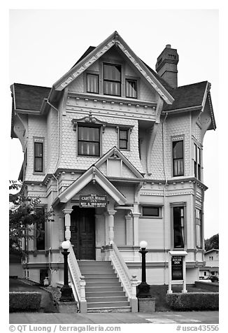 Yellow Victorian house, Eureka. California, USA (black and white)