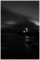 Point Arena Lighthouse and stary sky. California, USA (black and white)