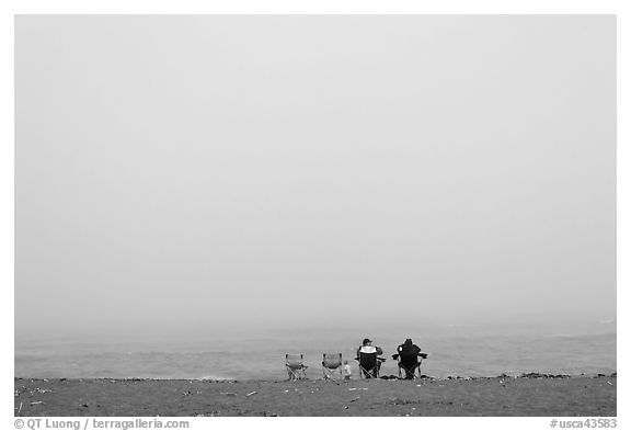 Sitting in front of foggy ocean, Manchester State Park. California, USA