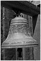 Bell with inscriptions in Cyrilic script, Fort Ross Historical State Park. Sonoma Coast, California, USA (black and white)