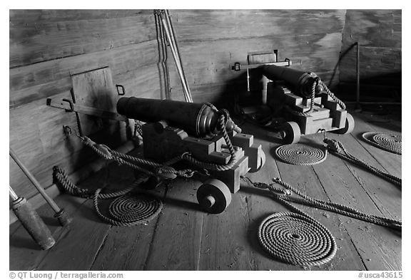 Cannons inside gun room,  Fort Ross Historical State Park. Sonoma Coast, California, USA