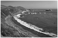 Beach and turquoise waters, late summer. Sonoma Coast, California, USA ( black and white)