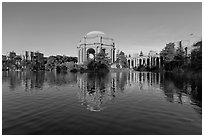 Palace of Fine arts and lagoon, early morning. San Francisco, California, USA ( black and white)