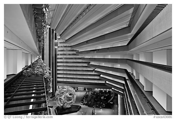 Modernistic architecture, Hyatt Grand Regency. San Francisco, California, USA (black and white)