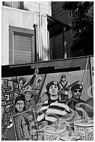 Political mural and facade detail, Mission District. San Francisco, California, USA ( black and white)