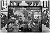 Painted garage door, Mission District. San Francisco, California, USA ( black and white)
