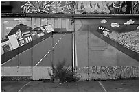 Floor and garage door with painted road, Mission District. San Francisco, California, USA ( black and white)