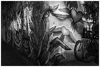 Bicycle and last light on mural, Mission District. San Francisco, California, USA ( black and white)