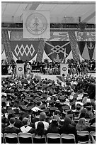 Justice Anthony Kennedy address new graduates at commencement. Stanford University, California, USA (black and white)