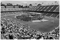 Commencement taking place in stadium. Stanford University, California, USA ( black and white)