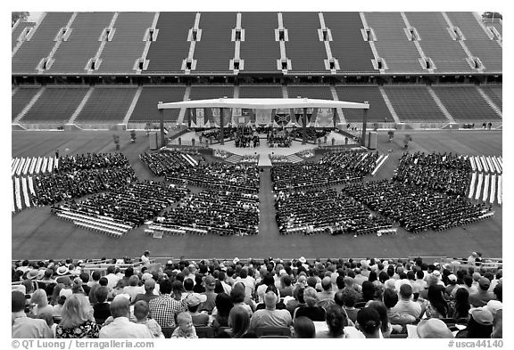 Stanford University commencement. Stanford University, California, USA (black and white)