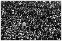 Mass of graduates in academic robes. Stanford University, California, USA ( black and white)