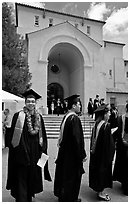 Students in academicals lined up in front of Memorial auditorium. Stanford University, California, USA ( black and white)