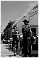 Student receiving handshake prior diploma award. Stanford University, California, USA ( black and white)