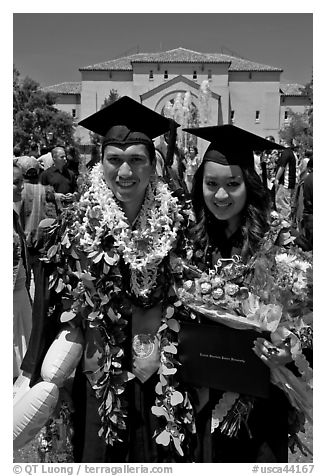 Graduates wearing flower garlands. Stanford University, California, USA