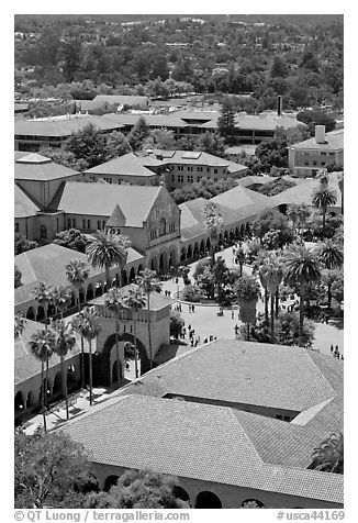 Memorial Church and Quad seen from above. Stanford University, California, USA
