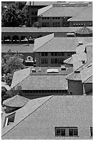 Red tiles rooftops seen from above. Stanford University, California, USA ( black and white)