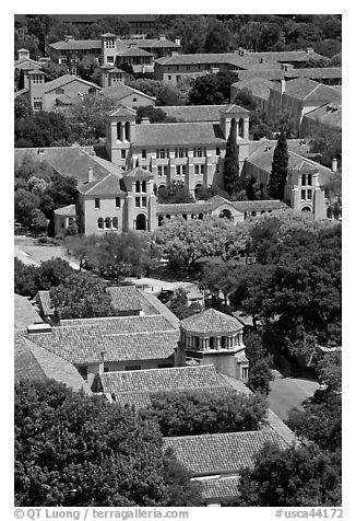 Campus seen from above. Stanford University, California, USA (black and white)