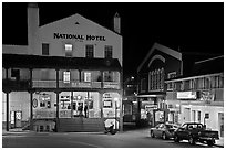 National Hotel by night, one of California oldest, Jackson. California, USA (black and white)