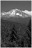 Mount Shasta seen from Castle Crags State Park. California, USA (black and white)