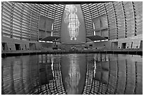 Interior reflected in Baptismal font, Oakland Cathedral. Oakland, California, USA ( black and white)