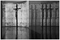 Christ and reflections, mausoleum, The Cathedral of Christ the Light. Oakland, California, USA (black and white)