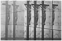Multiple reflections of Christ, mausoleum, Christ the Light Cathedral. Oakland, California, USA ( black and white)
