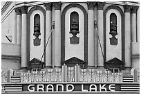 Detail of art deco facade, Grand Lake theater. Oakland, California, USA ( black and white)