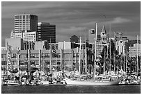 Marina and skyline. Oakland, California, USA ( black and white)