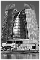 Cathedral of Christ the Light on Lake Merritt shores. Oakland, California, USA (black and white)