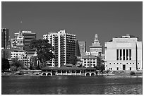 Skyline with Tribune tower, city hall, and Scott Rite temple. Oakland, California, USA ( black and white)