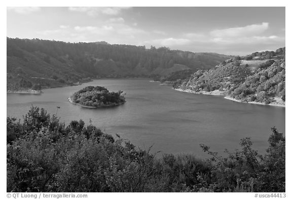 Lake Chabot reservoir, late afternoon. Oakland, California, USA (black and white)