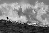 Mavericks big wave surfing. Half Moon Bay, California, USA (black and white)