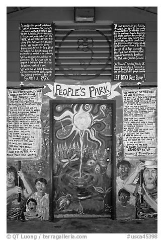 Peoples Park mural. Berkeley, California, USA (black and white)