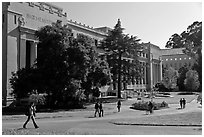 Students walking in front of Life Sciences building. Berkeley, California, USA ( black and white)