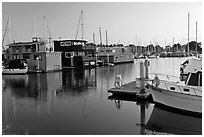Houseboats in Berkeley Marina, sunset. Berkeley, California, USA ( black and white)