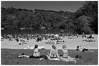 Sunbathing, Lake Anza, Tilden Regional Park. Berkeley, California, USA ( black and white)