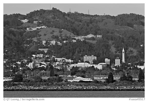 Berkeley hills seen from the Bay. Berkeley, California, USA (black and white)