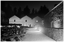 Winery courtyard, Hess Collection. Napa Valley, California, USA (black and white)