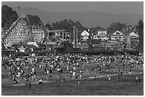 Crowded beach scene. Santa Cruz, California, USA ( black and white)