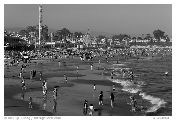 Beach on summer day. Santa Cruz, California, USA (black and white)