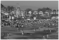 Popular beach in summer. Santa Cruz, California, USA ( black and white)