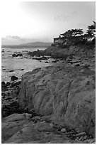 Oceanfront house sitting on bluff. Carmel-by-the-Sea, California, USA (black and white)
