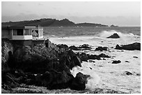 Butterfly house and waves. Carmel-by-the-Sea, California, USA (black and white)