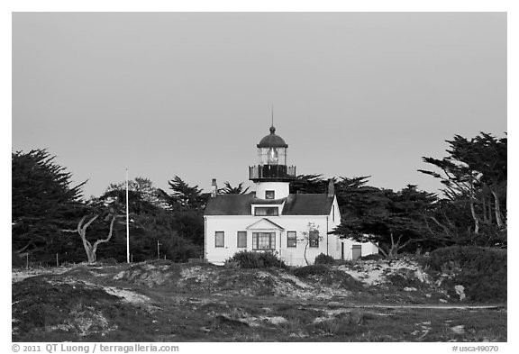 Point Pinos Lighthouse, oldest continuously-operating on the West Coast. Pacific Grove, California, USA (black and white)